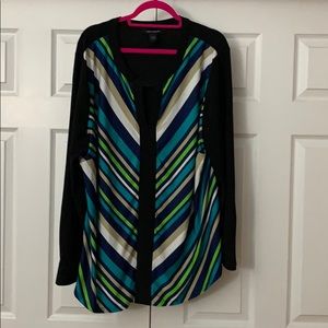 Black multi color shirt.